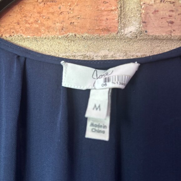 Joie Silk Blouse M Sleeveless Top Navy Blue Pleated Button Down Medium - Picture 3 of 5